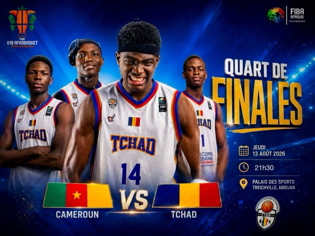 Cameroun–Tchad, l’une des affiches des quarts de finale de l’AfroBasket U18 2026.